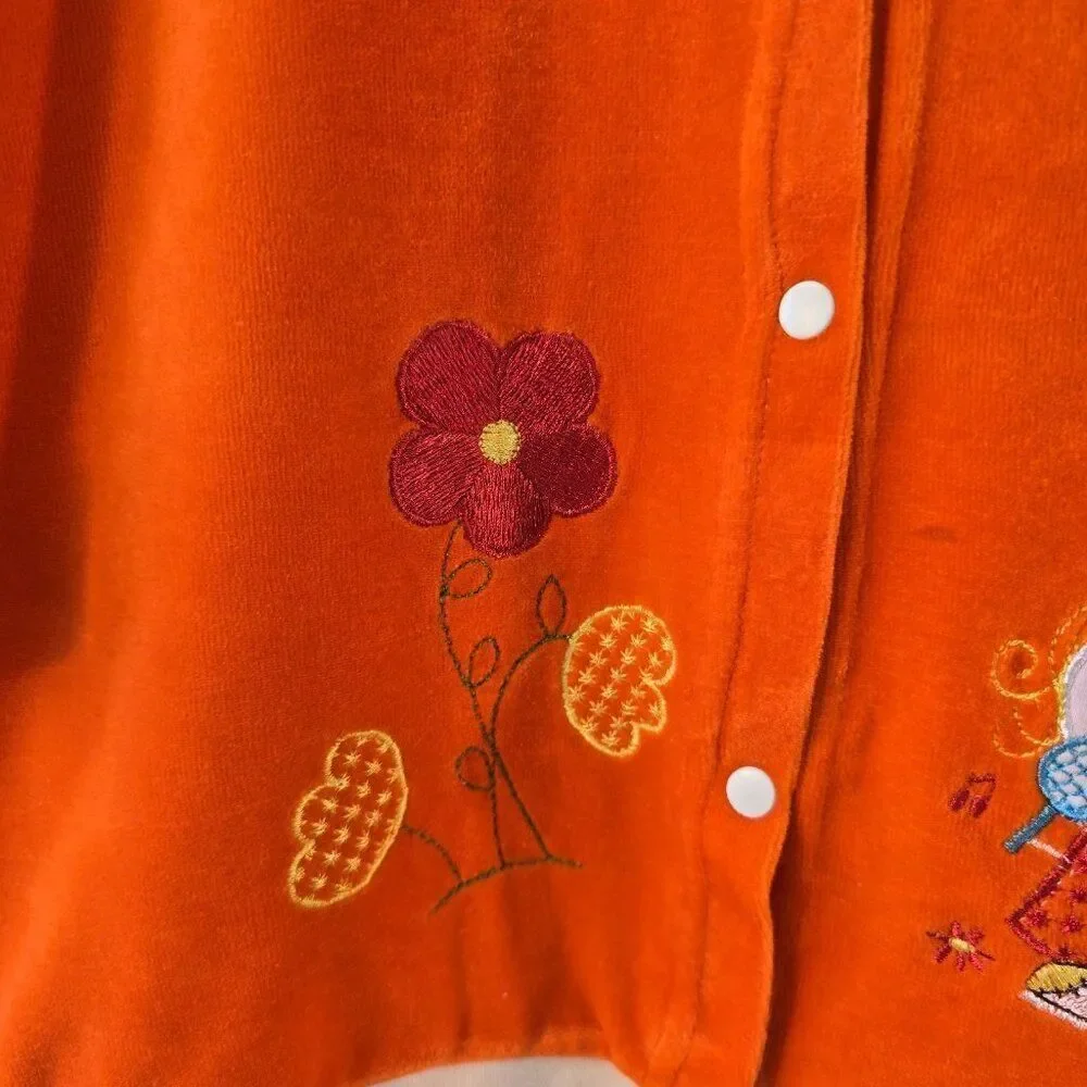 Girls Orange Terry Hoodie Snap Button Front Applique Top Topazio Sz 8